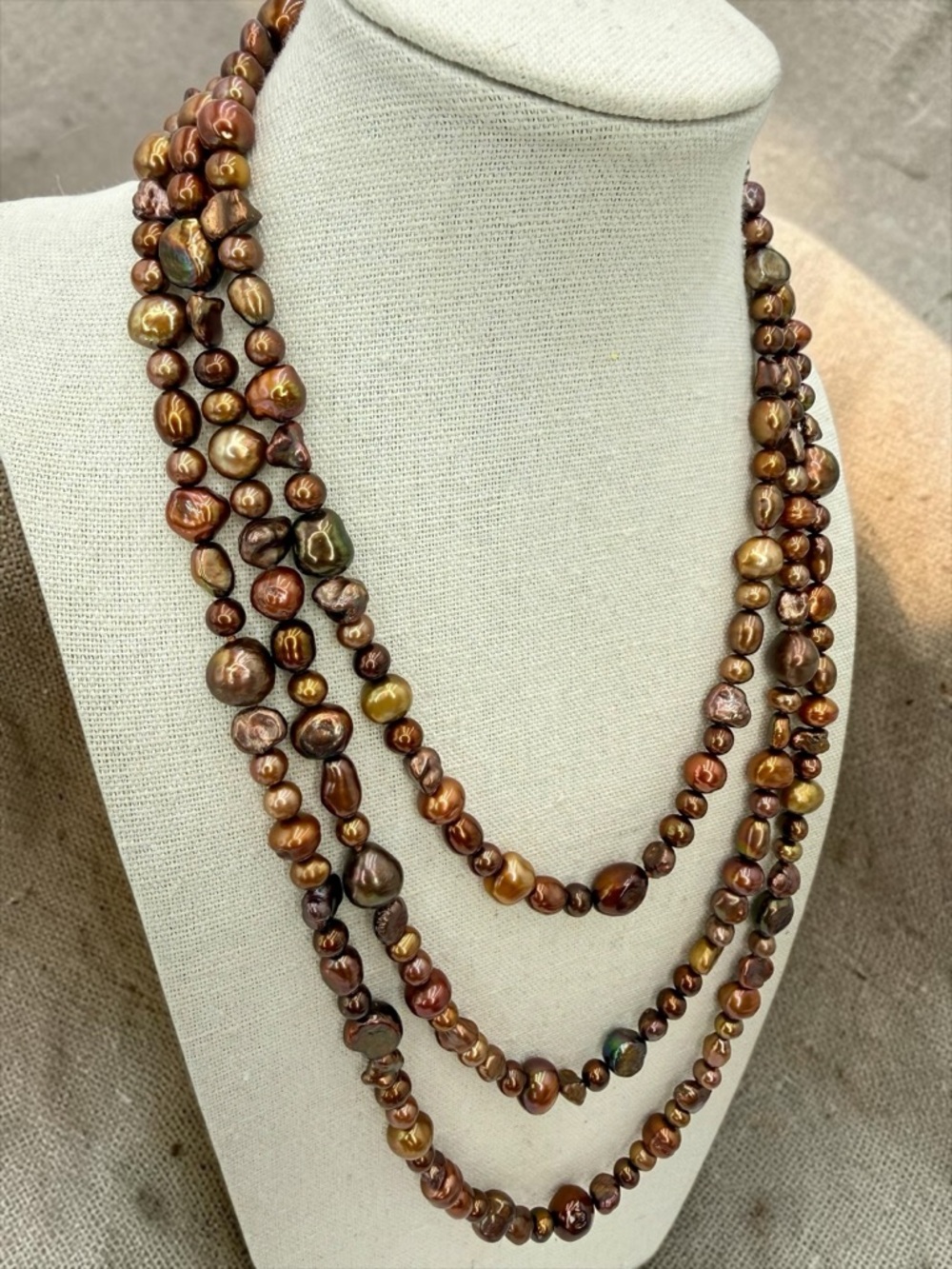 Luxe Brown Baroque Pearl Opera Necklace 60” Layered Statement Luster Boho 107g